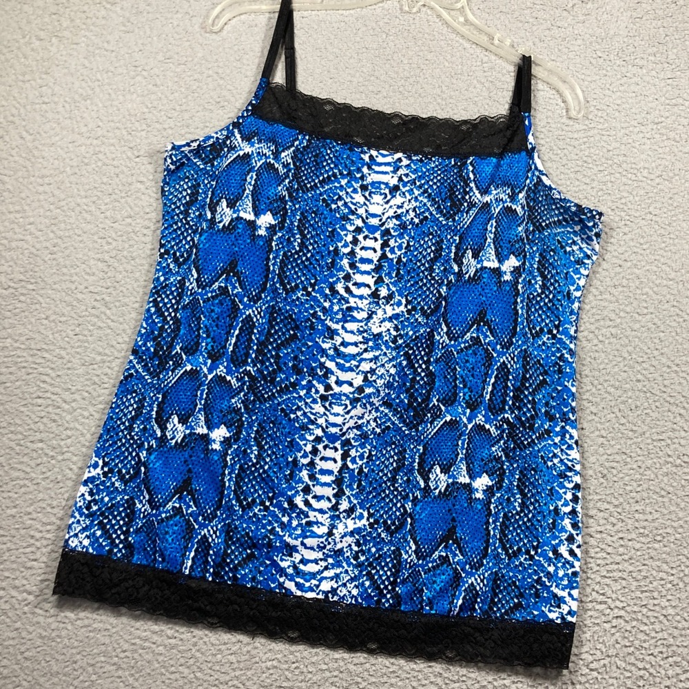 Fashion Bug Top Cami Camisole Women Plus 0X Blue Snakeskin Lace Trim y2K Edgy
